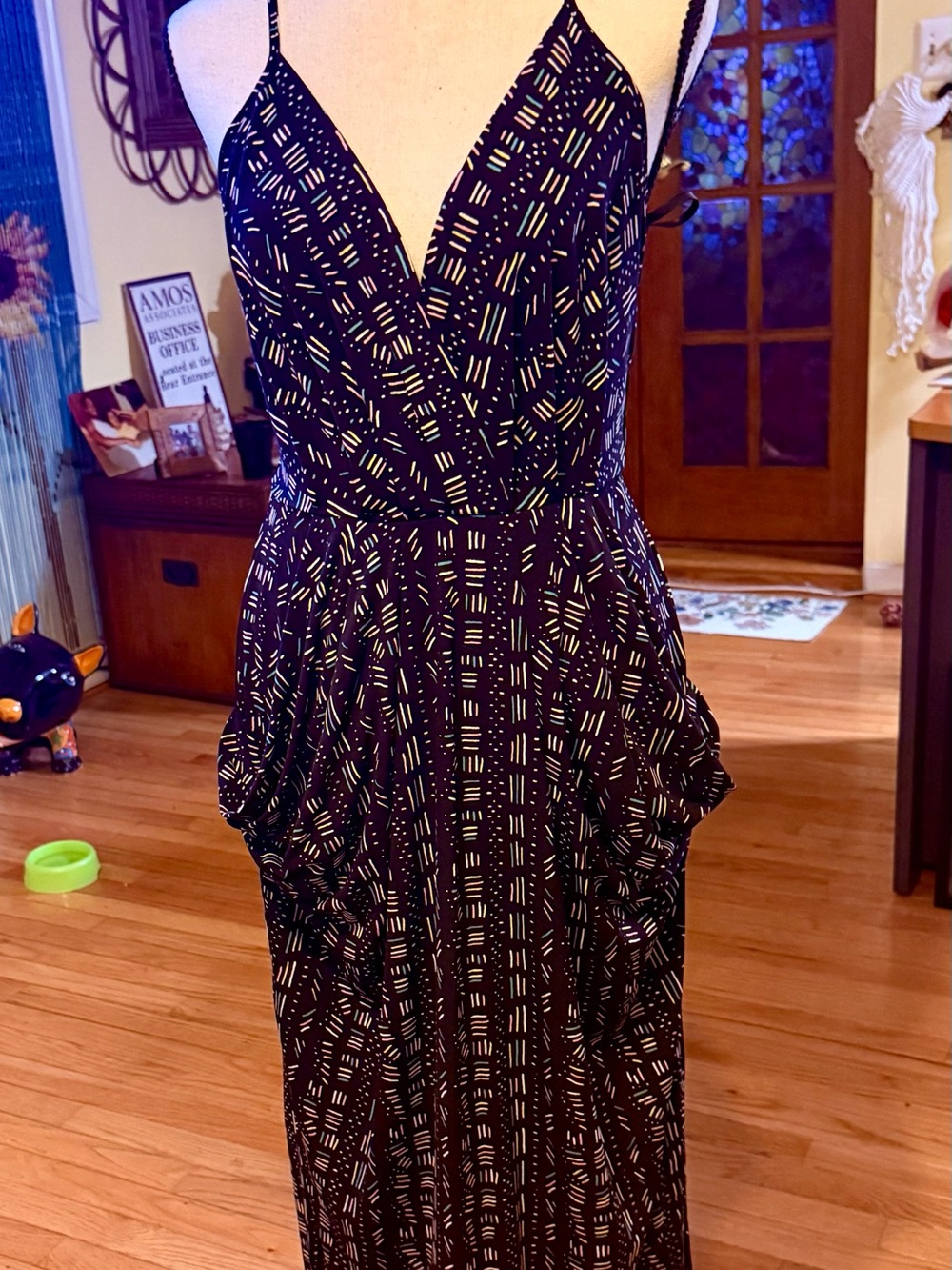 BCBGMaxAzria Black and White Backless Maxi Dress